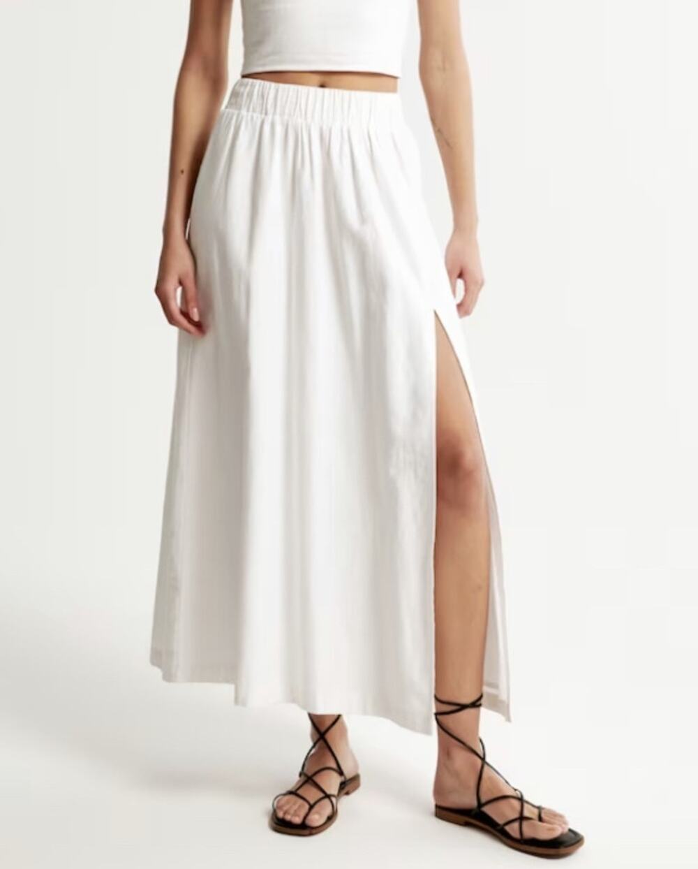 Abercrombie & Fitch Linen Blend Midi Skirt Size M Cream Slit Minimalist Neutral